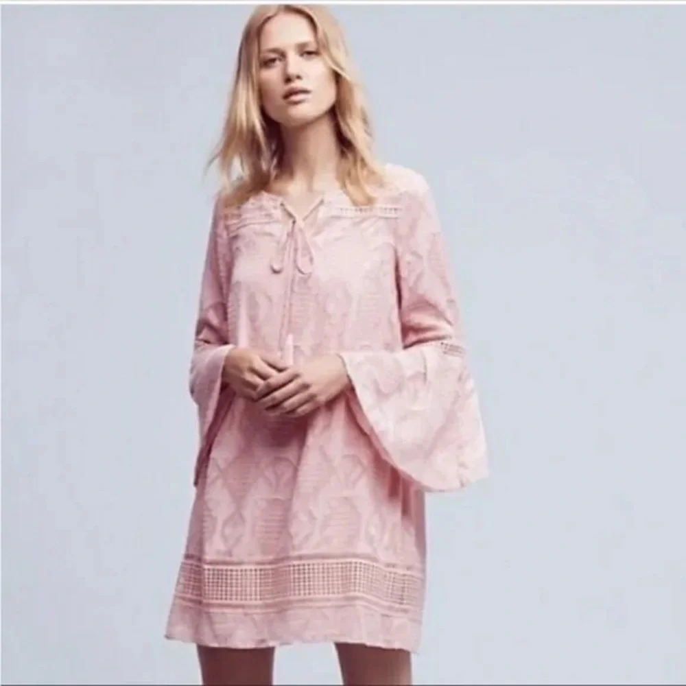Anthropologie Floreat Esme Bell Sleeve Dress in Pink